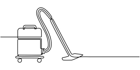 cleaning machine continuous one line drawing, Continuous single line sketch drawing of vacuum cleaner household appliance one line editable stroke vector illustration, One single line drawing. 