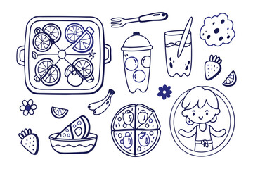 Sketchy Summer Picnic: Delightful line drawing showcasing summer picnic essentials. a whimsical illustration style, portraying a refreshing summer scene and joy.