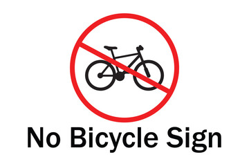 No Electric Bicycle Allowed Sign – Vector Prohibition Symbol with Cyclist and Backpack in Red Circle