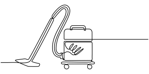 cleaning machine continuous one line drawing, Continuous single line sketch drawing of vacuum cleaner household appliance one line editable stroke vector illustration, One single line drawing. 