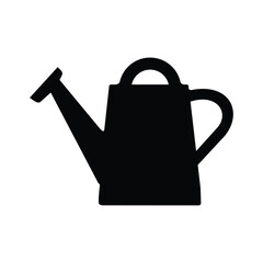 Black Watering Can Icon Garden Tool Flat Silhouette Symbol