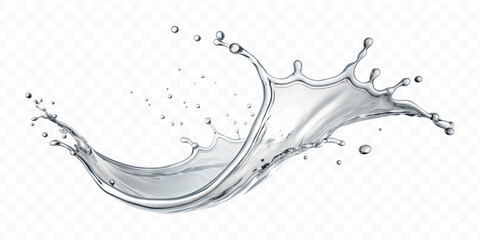 realistic 3d smooth liquid clean water splash in curve style isolated on transparent background