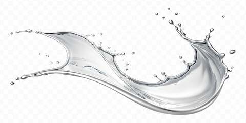 realistic 3d smooth liquid clean water splash in curve style isolated on transparent background