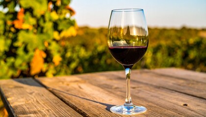 Red Wine Glass in Vineyard, Scenic Outdoor Wine Tasting
