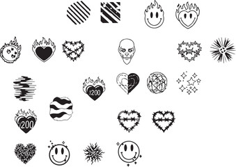 set of black and white icons of plants