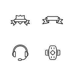 Collection of Four Simple Line Art Icons Featuring Ribbons Headset and Device Elements
