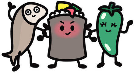 멸추(멸치,고추)김밥 캐릭터(벡터)