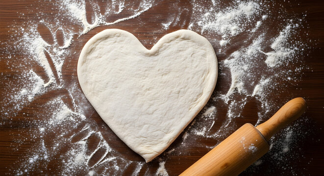 Heart shaped pizza dough ready for toppings romantic recipe