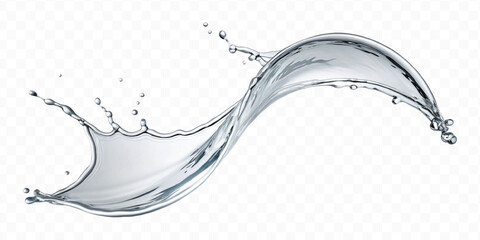 realistic 3d smooth liquid clean water splash in curve style isolated on transparent background