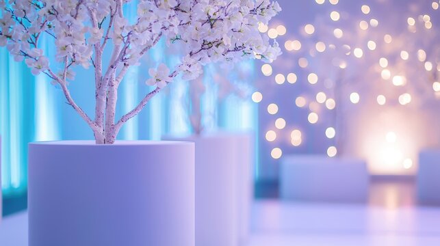 Beauty event with glamorous decorations and product displays, attracting industry professionals.