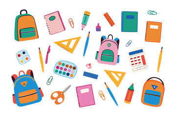 Back to School Essentials: A vibrant array of school supplies, from backpacks to notebooks, and pencil cases creating an inviting composition, inspiring creativity and a fresh start.