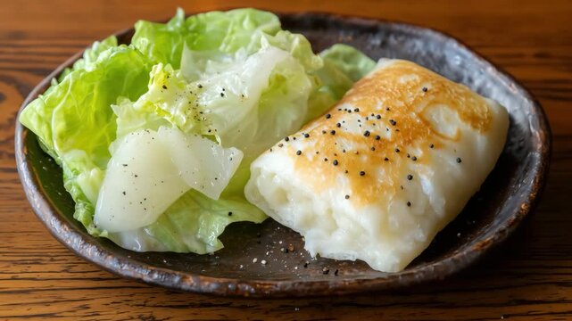 crispy cod fillet with steamed vegetables motion video healthy fish dinner bowl 4k clip