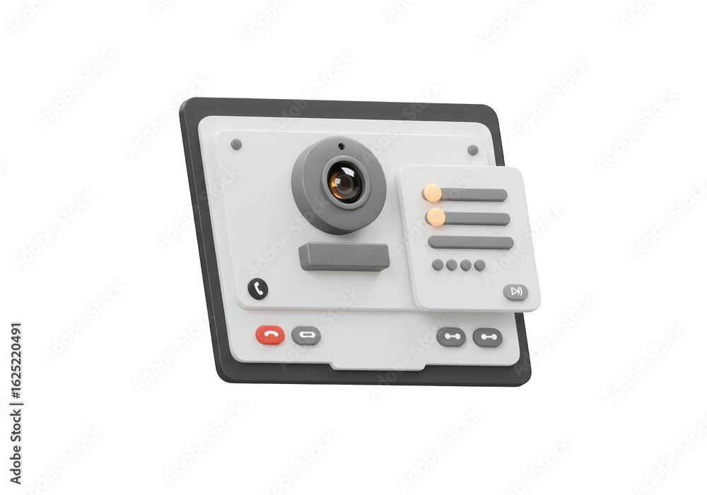 Aufkleber photo of a 3d rendering of a video call interface with webcam and settings panel isolated on transpa