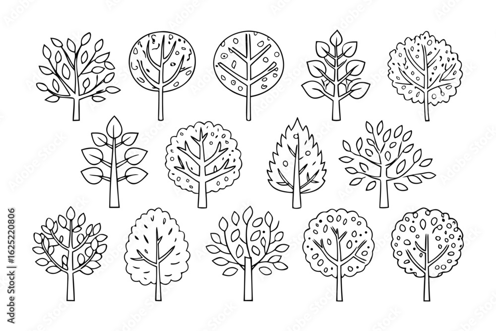 Poster diverse tree collection: an intricate array of assorted trees showcases a diverse selection of styli