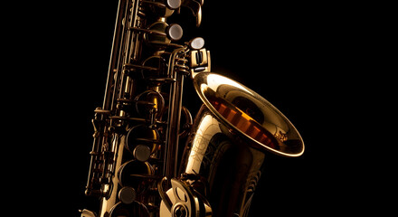 Golden Saxophone Musical Instrument Close Up Studio Shot