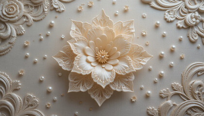 Intricate Cream Lace Flower with Pearls and Baroque Ornamentation