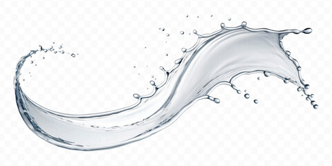 realistic 3d smooth liquid clean water splash in curve style isolated on transparent background