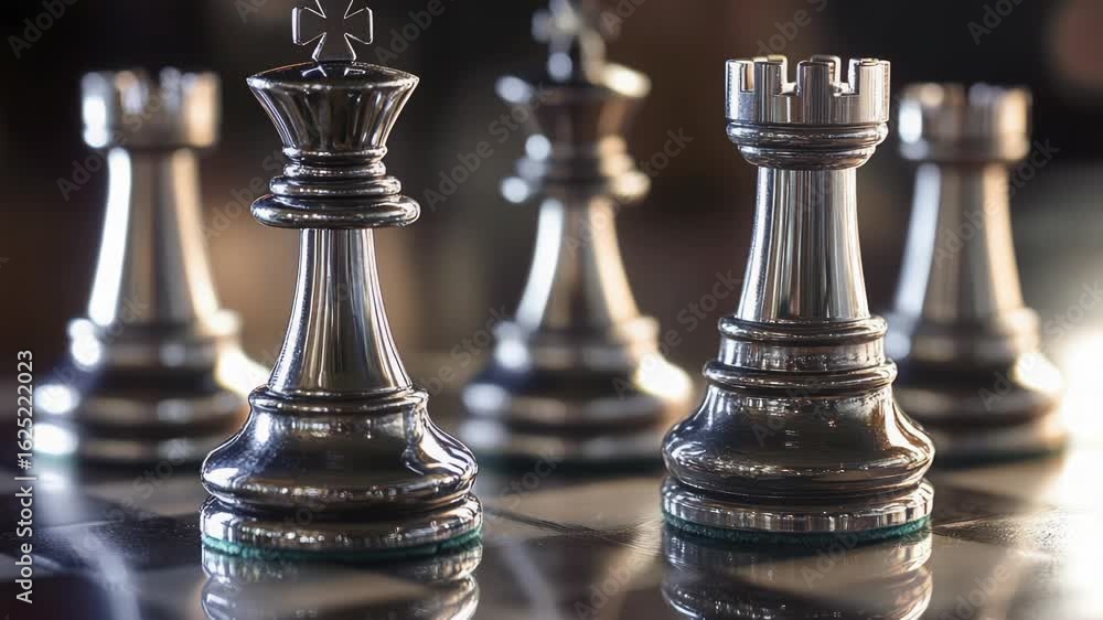 Poster group of chess pieces placed on a chess board, ideal for use in games, tutorials or marketing materi