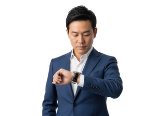Focused Businessman Checking Watch on White