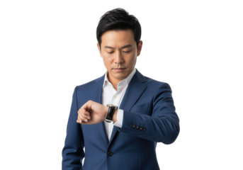 Focused Businessman Checking Watch on White