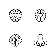 Set of Brain and Nose Icons Representing Mental Health and Well Being