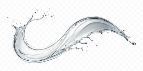 realistic 3d smooth liquid clean water splash in curve style isolated on transparent background