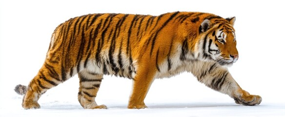Obraz premium The majestic tiger walking gracefully through the snow-covered landscape.