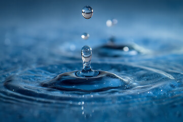 Fresh Water Droplets on Smooth Blue Surface

