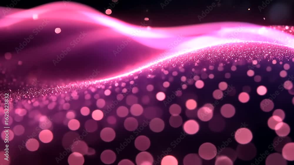 Poster abstract pink sparkle wave motion background with glowing particle effects