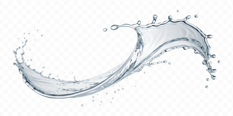 realistic 3d smooth liquid clean water splash in curve style isolated on transparent background