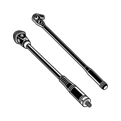 Vector Illustration of Ratchet Wrench Handles and Breaker Bars – Black and White Mechanical Tools for Automotive and Workshop Use