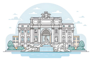 Fototapeta premium flat illustration of Trevi Fountain – Italy generative ai
