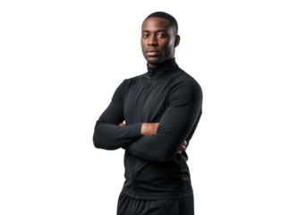 Serious African American Man in Sportswear on White