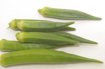 Fresh green okra isolated on white background 