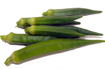 Fresh green okra isolated on white background 