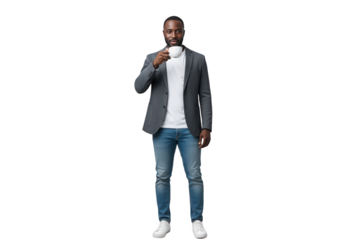 Man Drinking Coffee Casual Business Attire