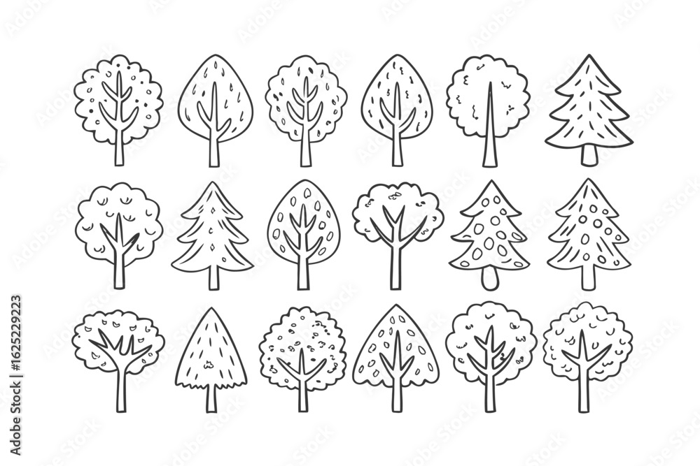 Poster varied trees outline: a monochrome array of different trees, perfect for various design applications