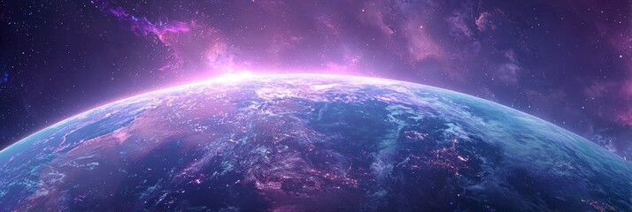 Obraz premium Planet View From Space with Purple Nebula