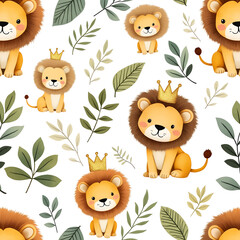 Fototapeta premium Adorable Baby Animal Pattern in Beige with Cute Accessories – Watercolor Spring and Easter Surface Design Featuring Rabbits, Foxes, and Deer, ready to print, PNG