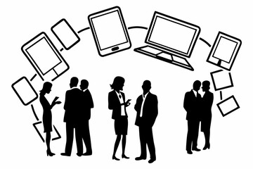 Networking Event at Tech Hub Silhouette Vector – Startup Community, Professional Connections, and Innovation Gathering Concept