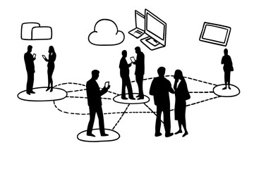 Networking Event at Tech Hub Silhouette Vector – Startup Community, Professional Connections, and Innovation Gathering Concept