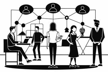 Networking Event at Tech Hub Silhouette Vector – Startup Community, Professional Connections, and Innovation Gathering Concept