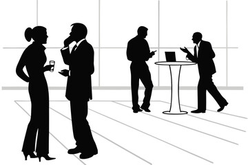 Networking Event at Tech Hub Silhouette Vector – Startup Community, Professional Connections, and Innovation Gathering Concept