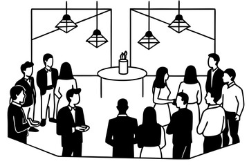 Networking Event at Tech Hub Silhouette Vector – Startup Community, Professional Connections, and Innovation Gathering Concept