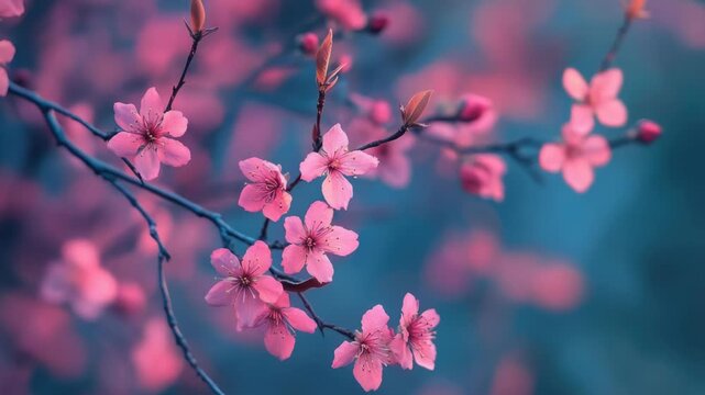 Close-up of a tree branch covered in pink flowers, suitable for spring or gardening themes