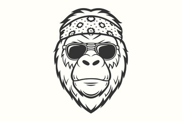 Gorilla boss rocks a cool bandana and sunglasses in monochrome artwork