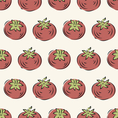 Vector playful red hand-drawn tomato seamless pattern background. Retro painterly tomatoes geometric backdrop. Vintage kitchen look.Retro rustic charm for country cafe, restaurant, farmers market