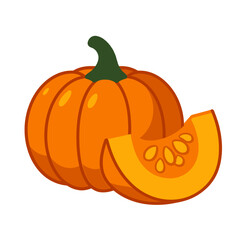 Vibrant Orange Pumpkin - Whole with a Healthy Slice