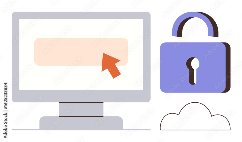 Fototapete computer screen with a cursor, padlock symbolizing security, and cloud, conveying data safety, onlin