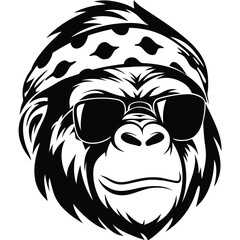 Black and white gorilla wears sunglasses and bandana for a cool appearance